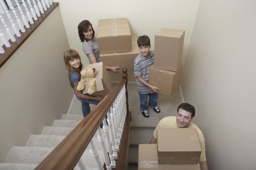 Movers managing access and loading challenges in a Vauxhall residential building
